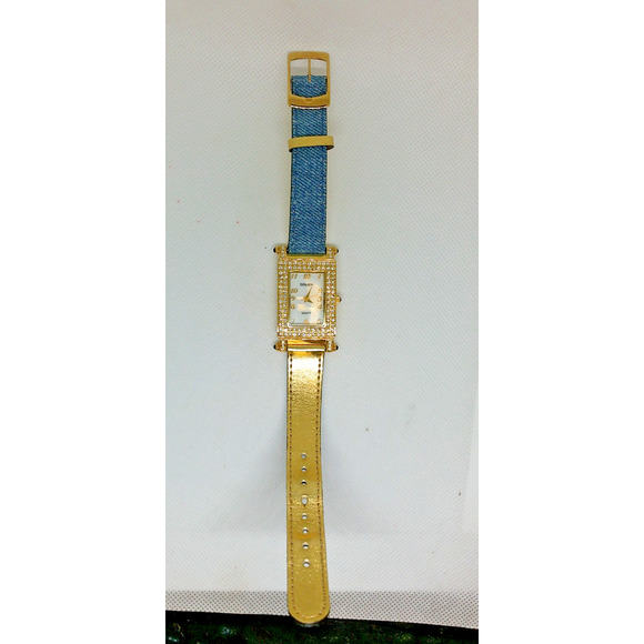 Gruen Women's 24MM Watch GR9987L Gold Tone Crystal Bezel Reversible Denim Band - Picture 7 of 9